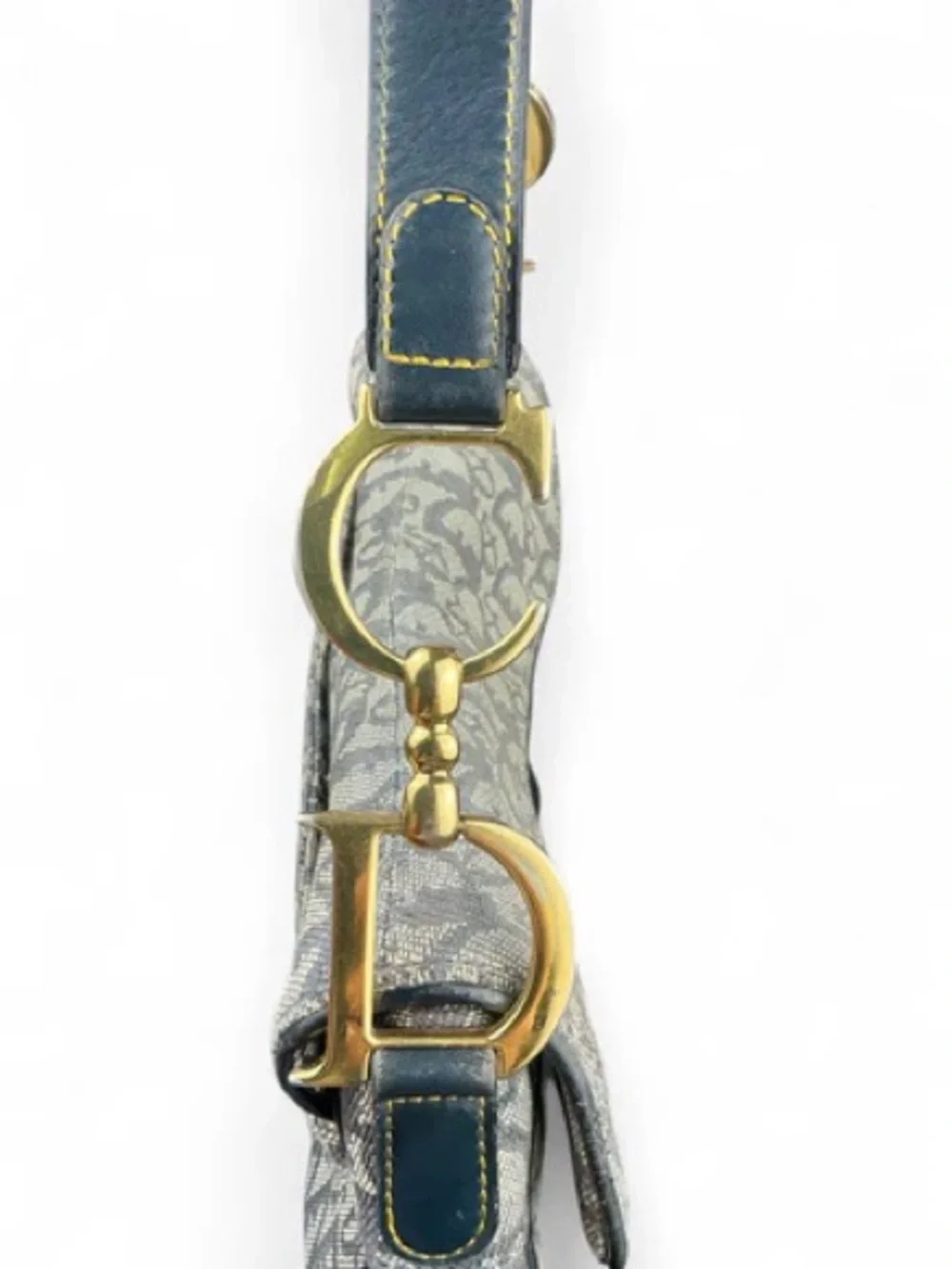 Dior Beige & Gray Monogram Saddle Shoulder Bag with Gold Hardware - Picture 3 of 8